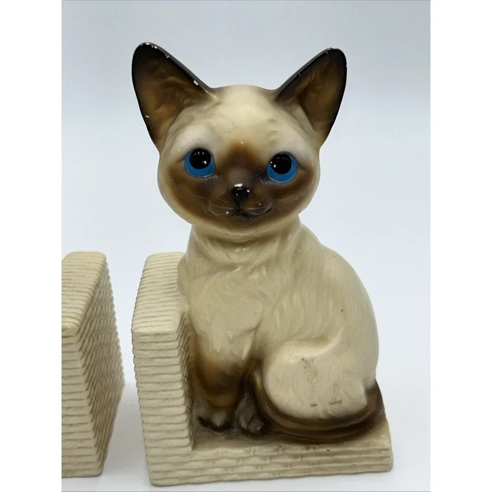 Vintage Cats Kittens Bookends Sand Filled Mid Century Calico Collectible